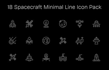 18 Minimal Line Designs - Spacecraft Vector Icons
