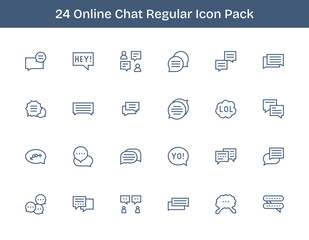 Online Chat - 24 Regular Outline Vector Illustrations