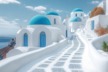 Exploring santorini's iconic white houses with blue domes in a serene setting