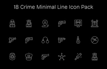 Minimal Line Icons - Crime Set with 18 Vectors