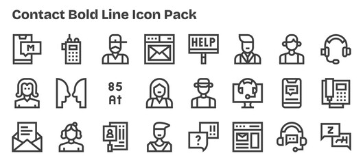 24 Bold Outline Style Icons - Contact Collection
