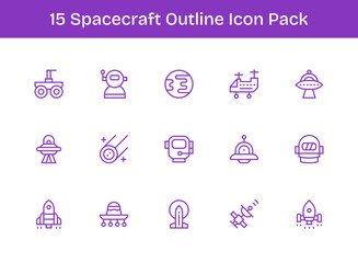 15 Icons for Spacecraft in Outline Format