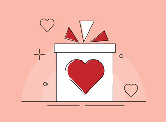 Present Box with a Heart Line Art Soft Colors. International winter holiday Saint Valentine's day vector art