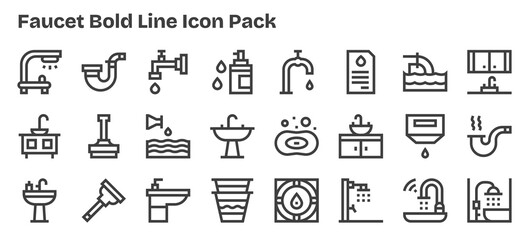 Bold Outline Icons - Faucet Set with 24 Vectors