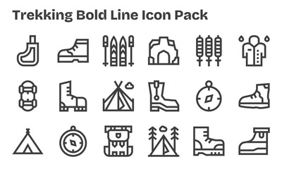 Bold Line Icons - Trekking Set with 18 Vectors