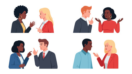 Communication Crossroads: Illustrative depiction of diverse individuals in dynamic, expressive dialogue, each frame capturing unique gestures and perspectives.
