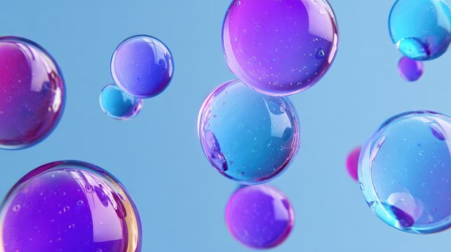 Abstract colorful spheres on a light blue background