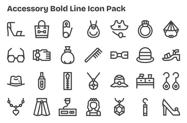 28 Accessory Icons in Extra Bold Line Aesthetic