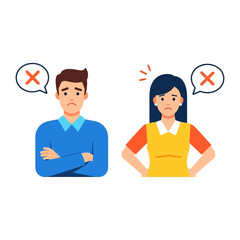 Negative Interaction: A visual narrative of conflict unfolds between two individuals, each expressing disagreement, captured in a concise illustration