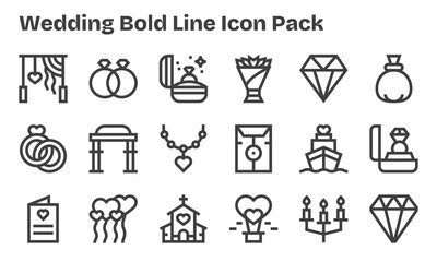 Bold Line Icons - Wedding Set with 18 Vectors