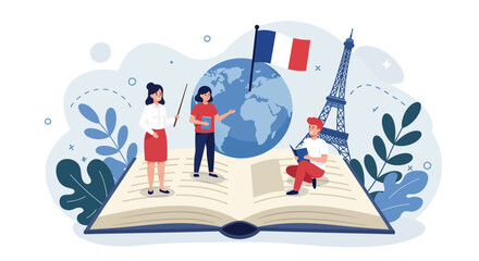 Vector illustration of a teacher teaching his students French