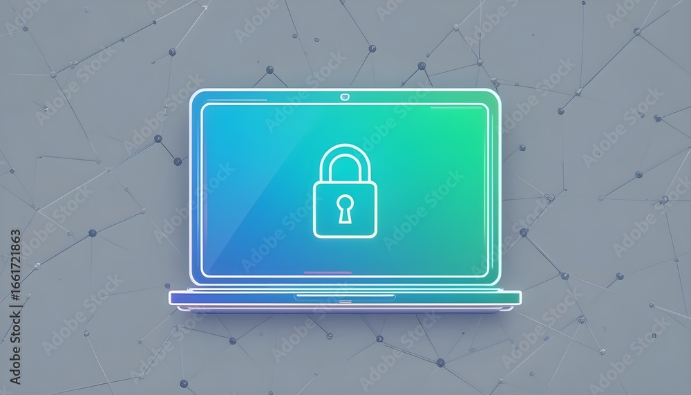 Poster a laptop with a padlock on the screen symbolizing security and data protection in a digital world