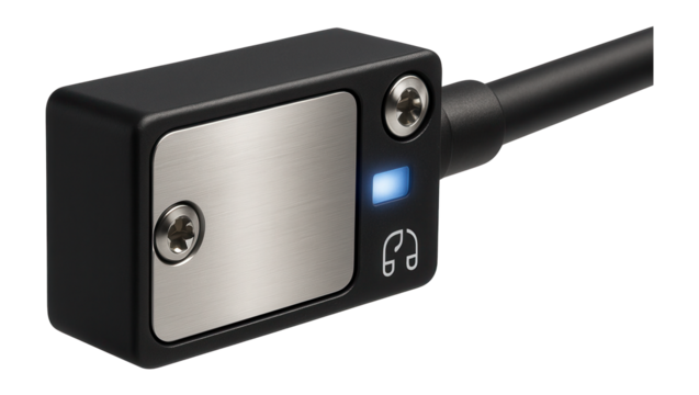 Magnetic position sensor with a small rectangular form factor for detecting the position of moving parts in a robotics application.