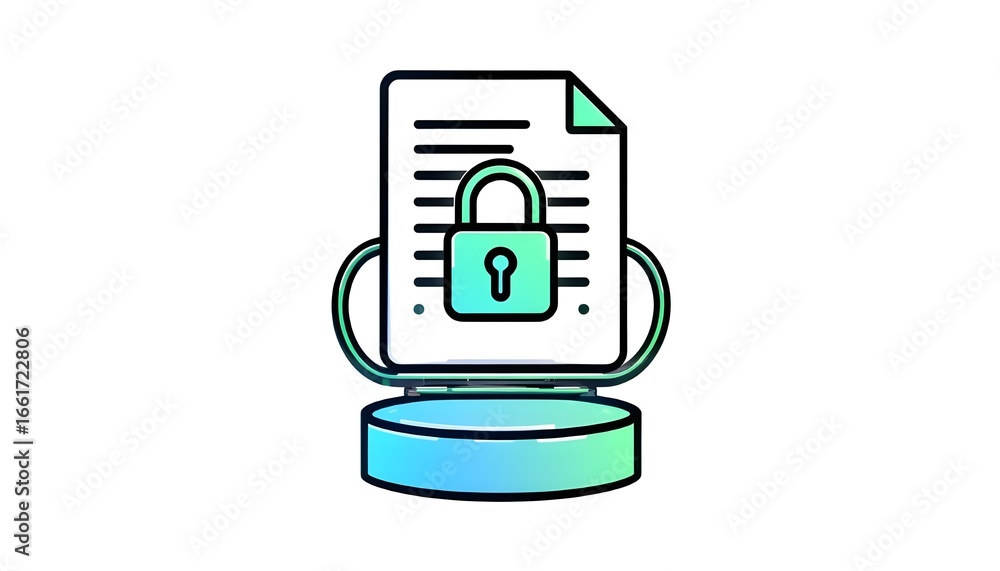 Poster a stylized document with a padlock on a pedestal representing data security and protection measures