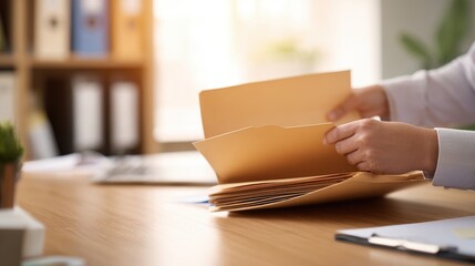 A person organizing files in a bright office, with sunlight streaming through a window, enhancing productivity