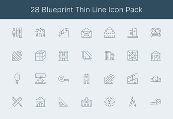 Blueprint Icon Set - 28 Thin Line Graphics