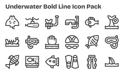 Underwater Icon Collection - 18 Bold Line Designs
