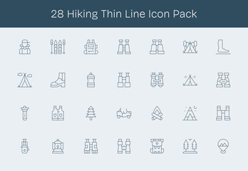 Hiking Vector Set - 28 Thin Line Icons