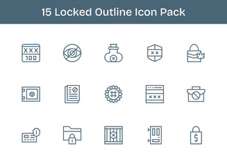 Locked - 15 Icons in Outline Design