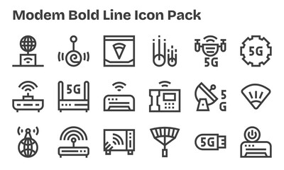 18 Icons for Modem in Bold Line Format
