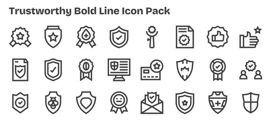 24 Trustworthy Icons in Bold Outline Aesthetic