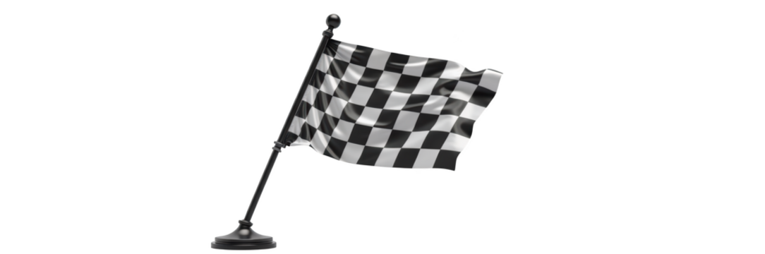 Checkered flag waving in wind, symbolizing victory and competition in racing events