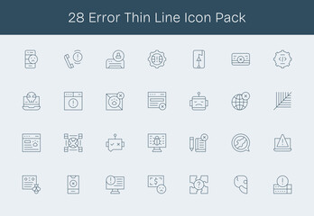 Error Design Icons - 28 in Thin Line Style