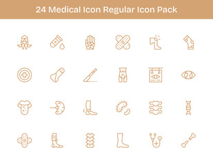 24 Regular Outline Vectors for Medical Icon Theme
