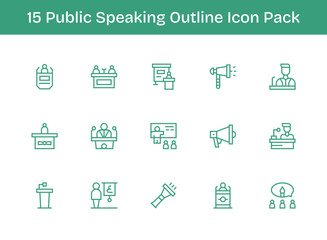 Outline Style Public Speaking Icons - 15 Vectors