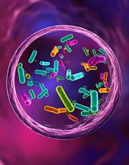 Colorful microscopic bacteria inside a cell