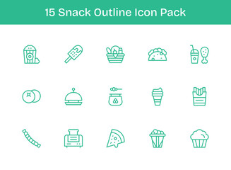 Snack Design Icons - 15 in Outline Style