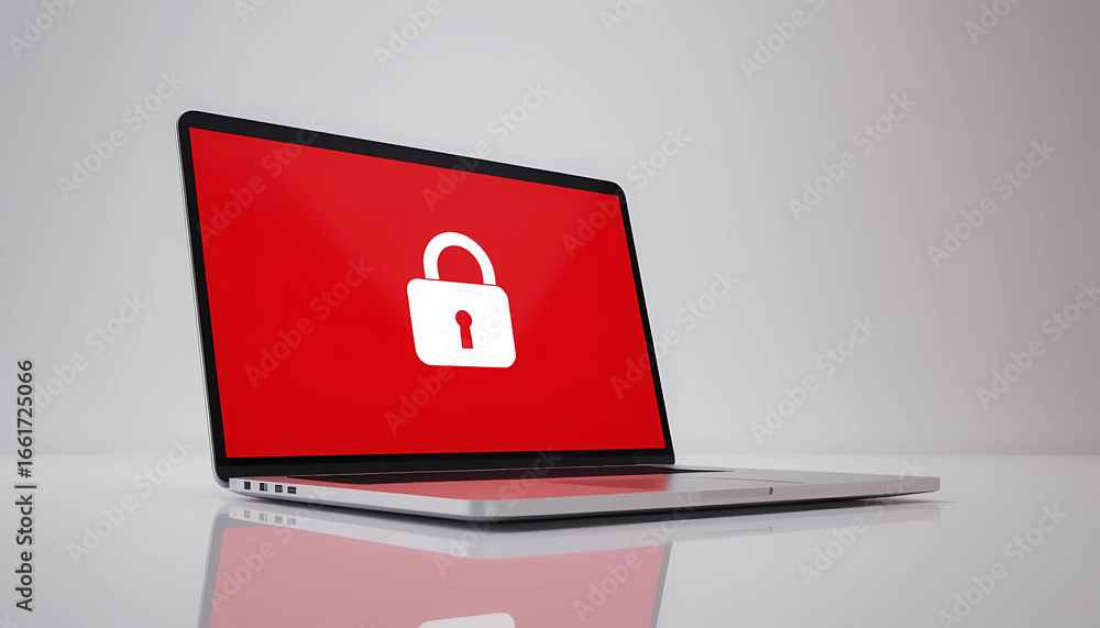 Poster a laptop with a red screen displaying a white padlock symbol indicating security and privacy online