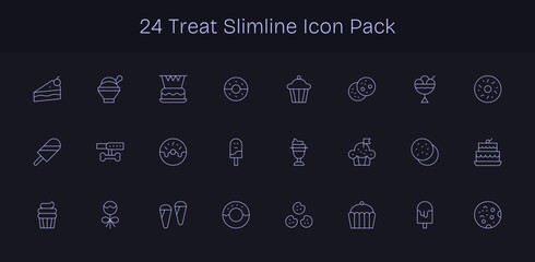 Slim Line Style Treat Icons - 24 Vectors