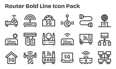 Router - 18 Bold Line Vector Illustrations