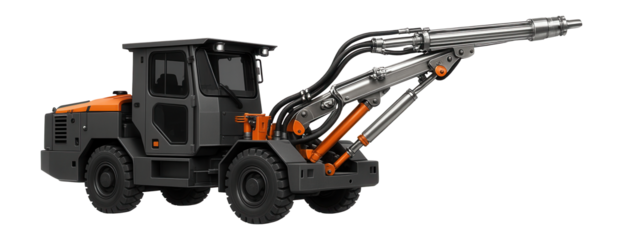 Low-profile drilling rig with a flatbed design for operation in low-ceiling mine environments.