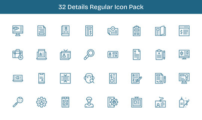 Regular Line Style Details Icons - 32 Vectors