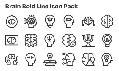 Brain - 18 Bold Line Vector Illustrations