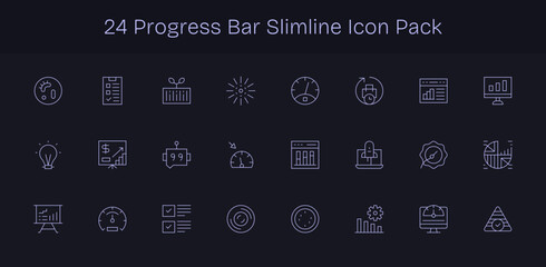 Slim Line Icons - Progress Bar Set with 24 Vectors