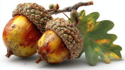 Autumn Acorn Duo with Oak Leaf