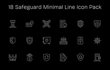 Minimal Line Icons - Safeguard Set with 18 Vectors