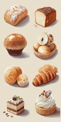 Assorted Baked Goods: Breads, Rolls & Pastries