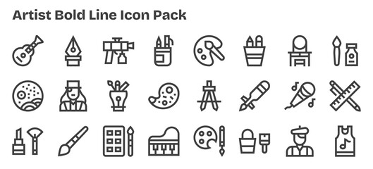 Bold Outline Icons - Artist Set with 24 Vectors