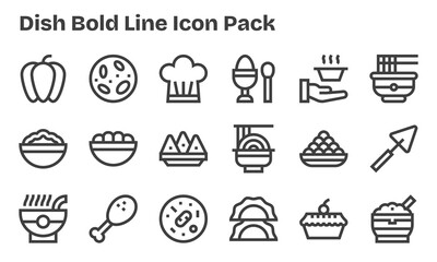 Dish Icon Set - 18 Bold Line Graphics