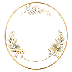 Elegant Gold Floral Wreath Frame: Watercolor Style,  Luxury Design,  Wedding Invitation Template.