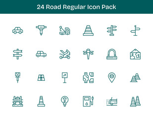 Road - 24 Regular Outline Vector Illustrations