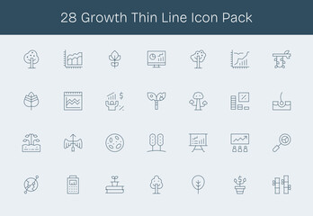 28 Thin Line Style Icons - Growth Collection