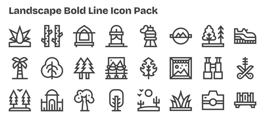 24 Icons for Landscape in Bold Outline Format