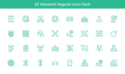 32 Network Icons in Regular Line Aesthetic