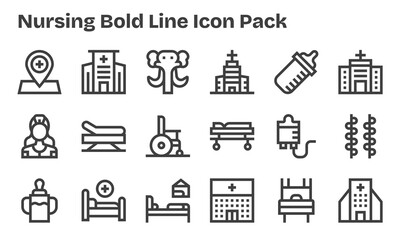 Nursing - 18 Bold Line Vector Illustrations
