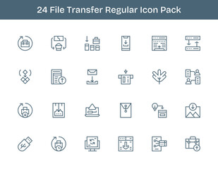 24 Regular Outline Designs - File Transfer Vector Icons